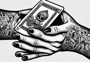 Skeleton hand holding 2 playing cards tattoo idea