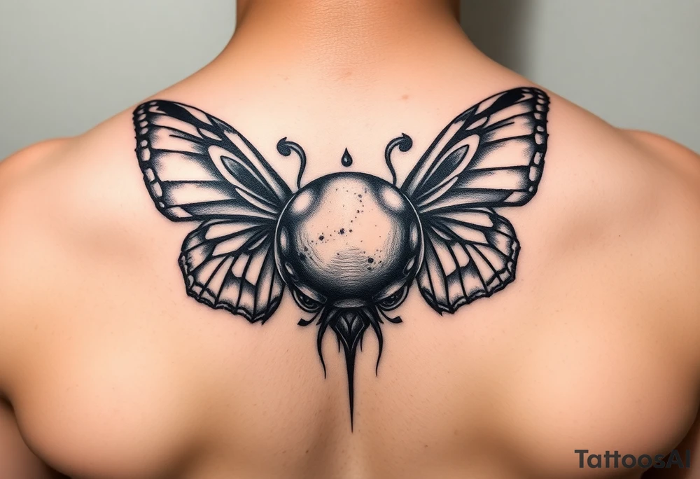 powerful majestic like ball in throat butterfly wings around it tattoo idea