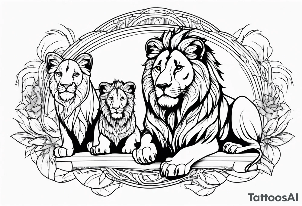 Father lion with two cub lions tattoo idea