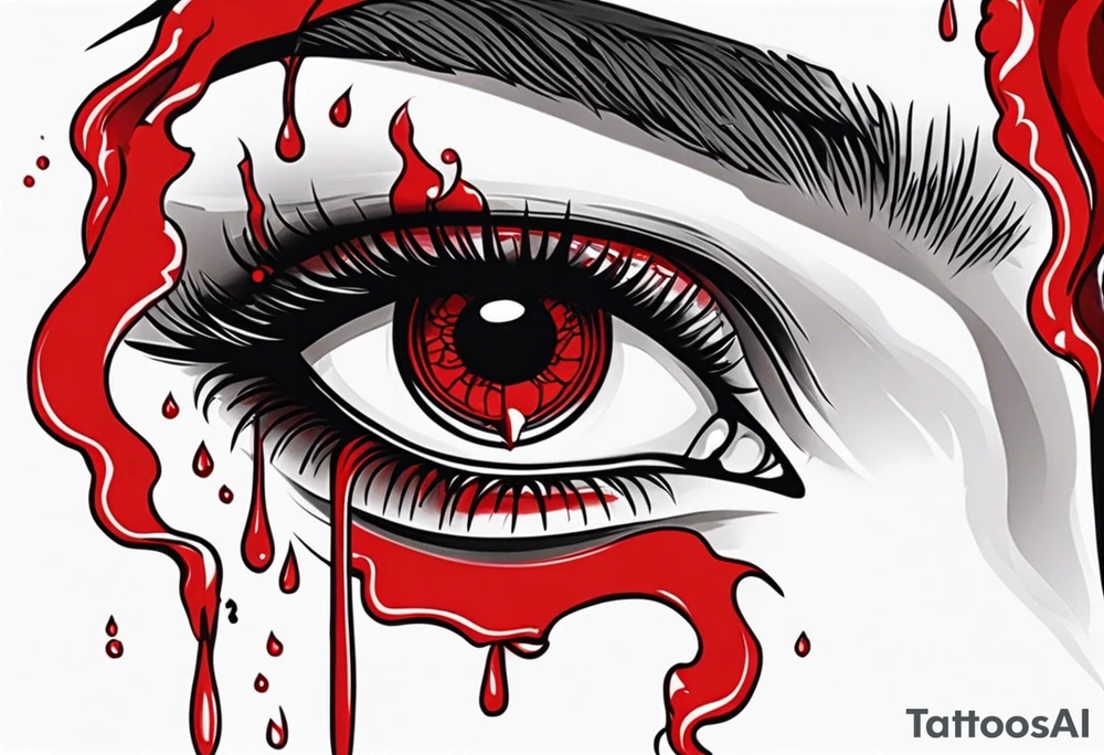 Bleeding tear draining to down from red eye tattoo design model tattoo idea