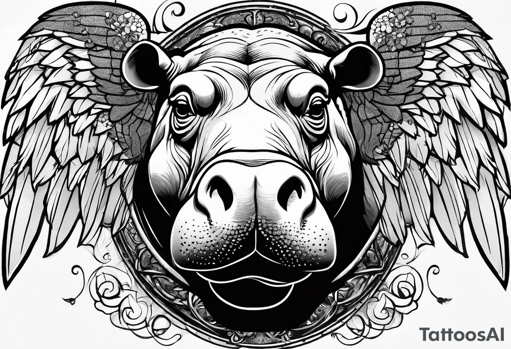 Hippopotamus with wings tattoo idea