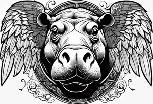 Hippopotamus with wings tattoo idea