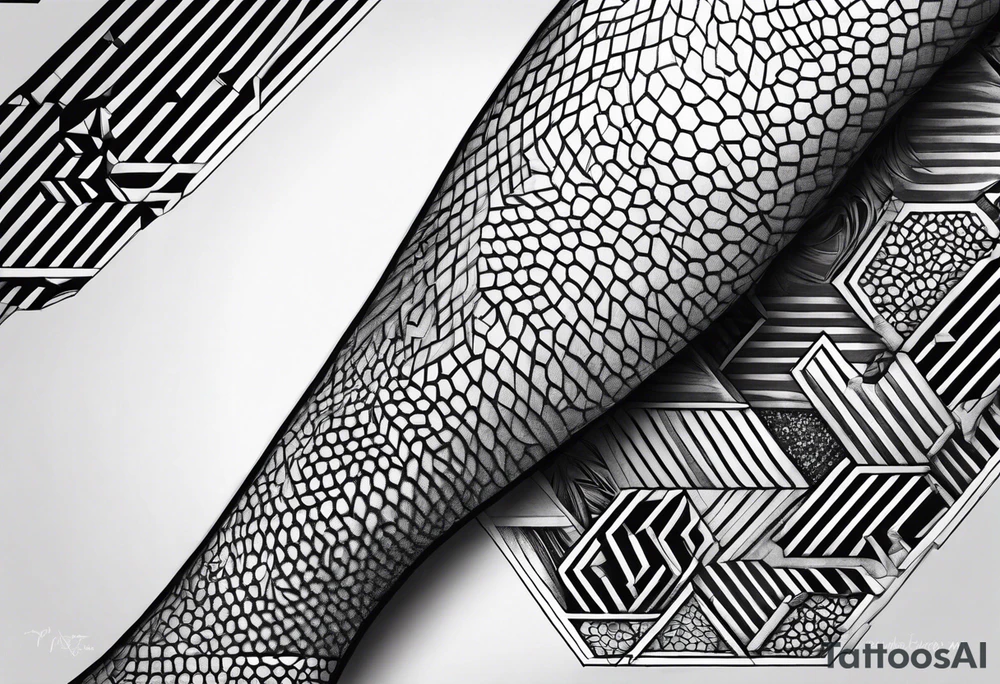 geometric full male leg sleeve honeycomb tattoo idea