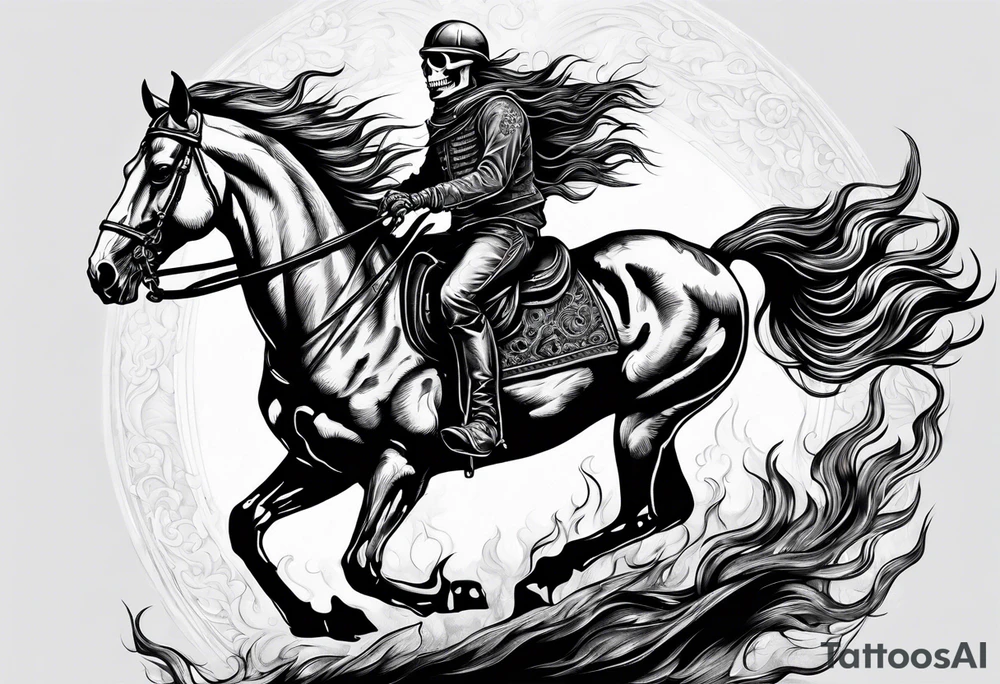 Skeleton riding a horse on fire tattoo idea