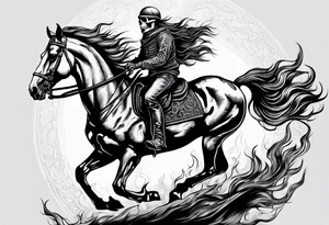 Skeleton riding a horse on fire tattoo idea