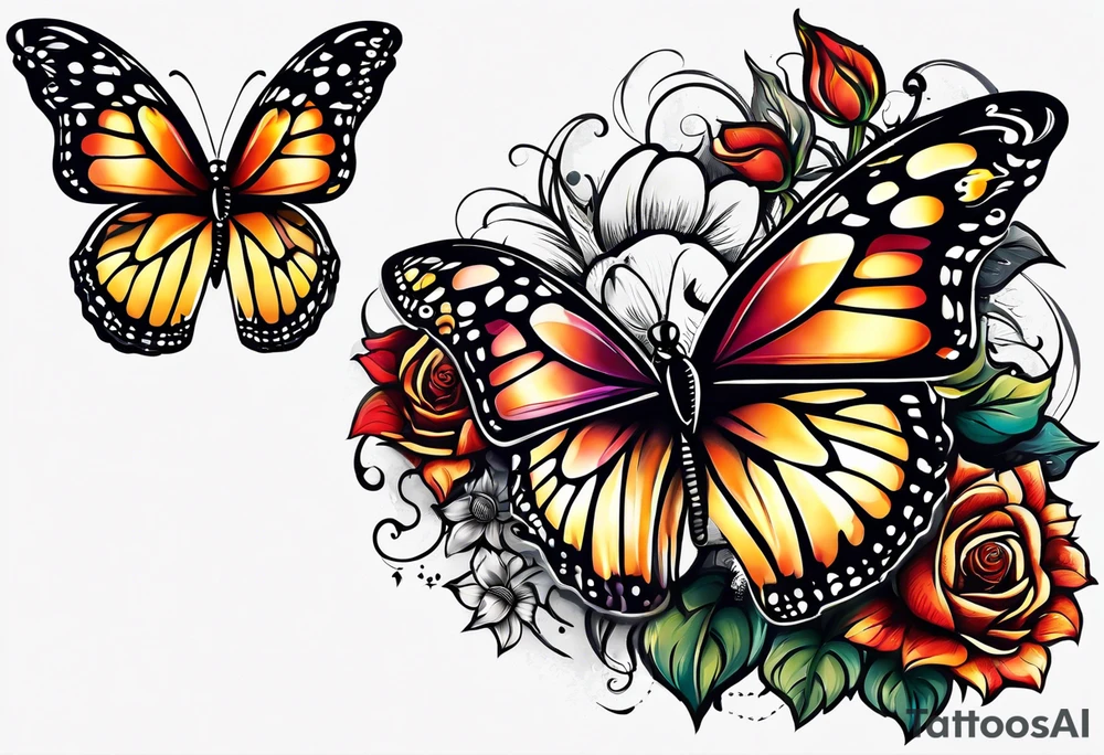 animal butterfly , flower rose, sunflower, tattoo idea