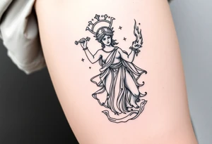outer thigh tattoo greek sculpture athena and fire
, fine line tattoo idea