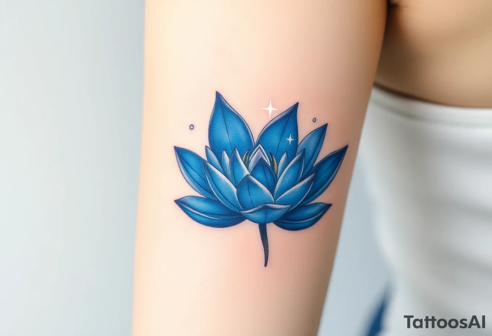 A deep blue water lily, with soft silver outlines and subtle star-like sparkles tattoo idea