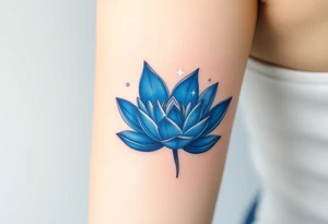 A deep blue water lily, with soft silver outlines and subtle star-like sparkles tattoo idea