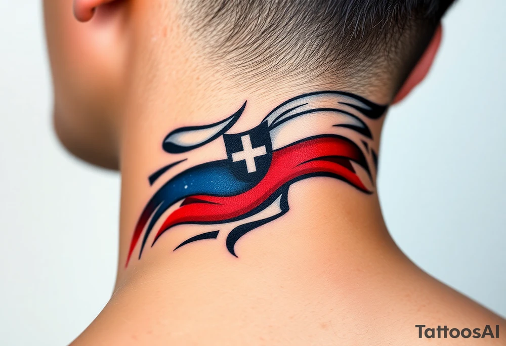 A Czech flag flowing in the wind, with realistic lighting and fabric movement tattoo idea