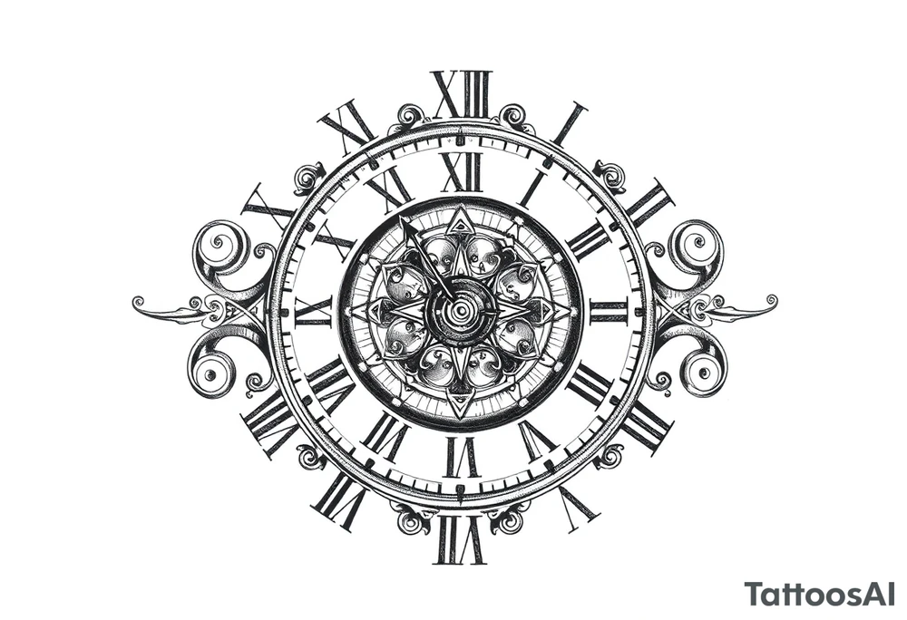 vintage roman numerals within ornate clockwork mechanism tattoo idea