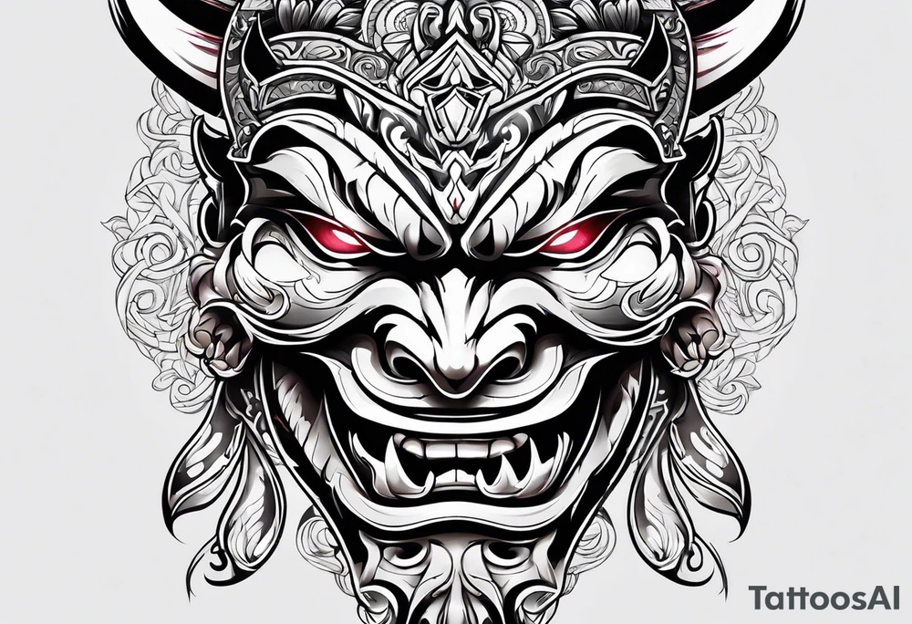 Protection against evil Oni mask tattoo idea