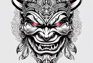 Protection against evil Oni mask tattoo idea
