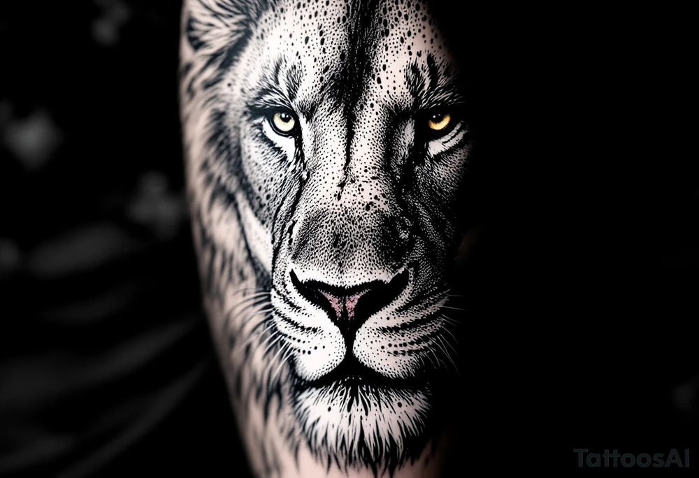 powerful majestic lion, close-up tattoo idea