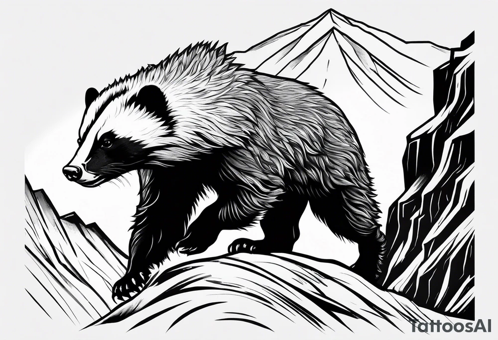honey badger climbing up mountain, claws tattoo idea