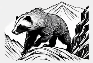 honey badger climbing up mountain, claws tattoo idea