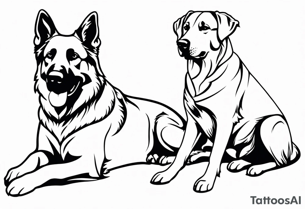 a golden retriever and a german shepherd both in jujitsu gis no pattern tattoo idea