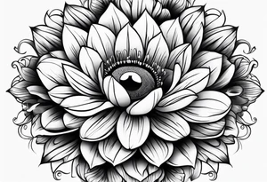 Flower with human eye in the center and petals falling tattoo idea