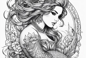 mermaid in line art american tattoo vintage style full body tattoo idea
