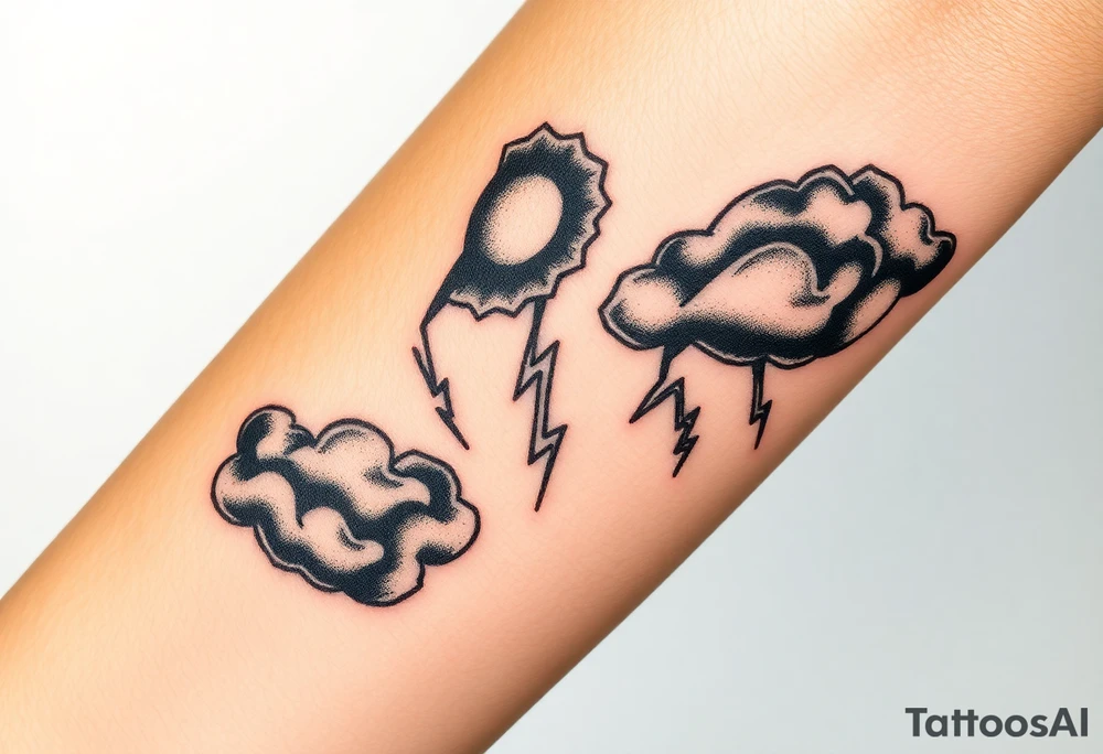 Black dark storm clouds with lightning bolts tattoo idea