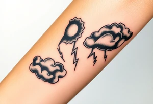 Black dark storm clouds with lightning bolts tattoo idea