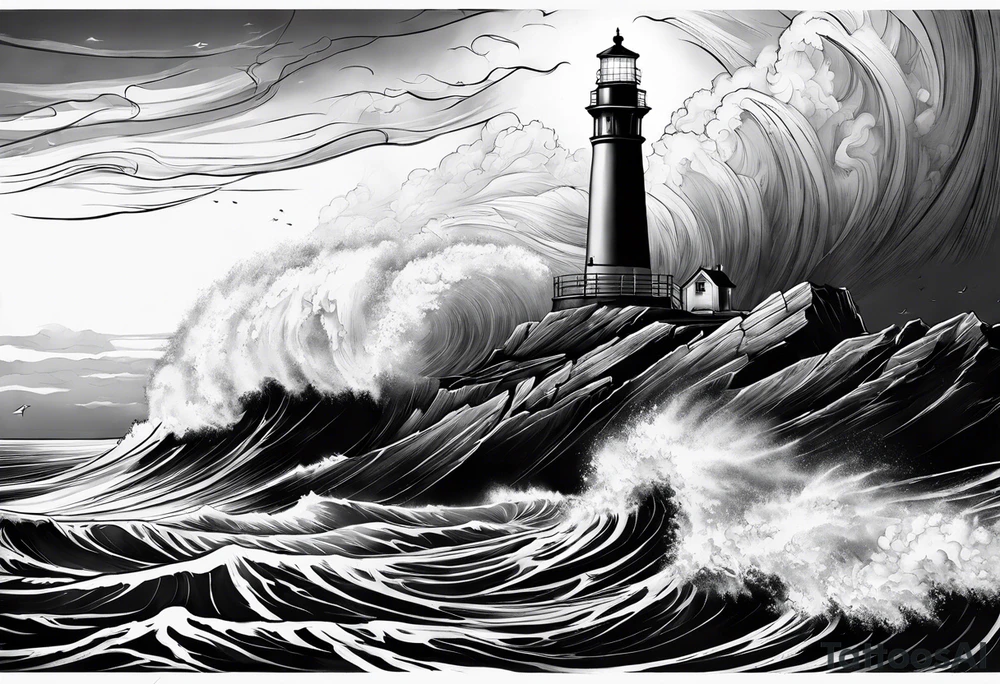 lighthouse in a storm tattoo idea