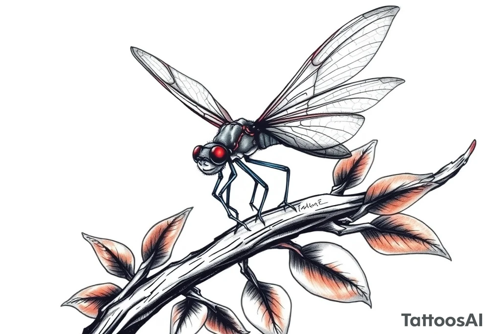 dragon fly on thick vine, tattoo idea