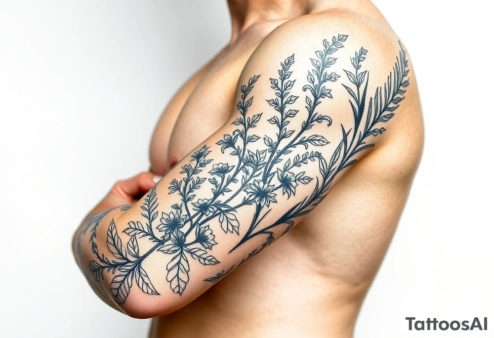 Parsley sage rosemary and thyme botanical drawing tattoo idea