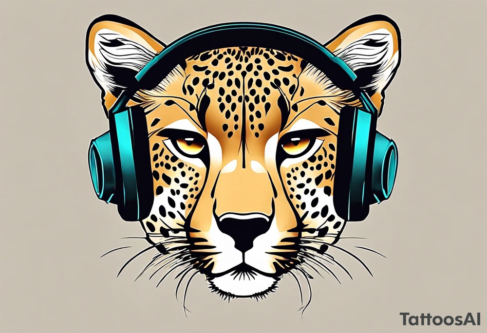 A minimalist tattoo of a cheetah head wearing headphones, showcasing your interest in music and the beauty of cheetahs tattoo idea