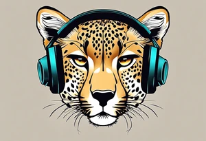 A minimalist tattoo of a cheetah head wearing headphones, showcasing your interest in music and the beauty of cheetahs tattoo idea