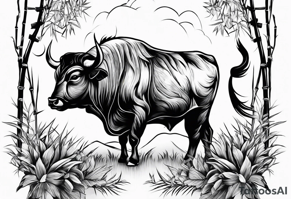 vietnamese ox in a bamboo field tattoo idea