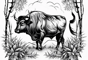 vietnamese ox in a bamboo field tattoo idea