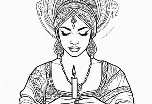 deva maria holds candle in her hands tattoo idea