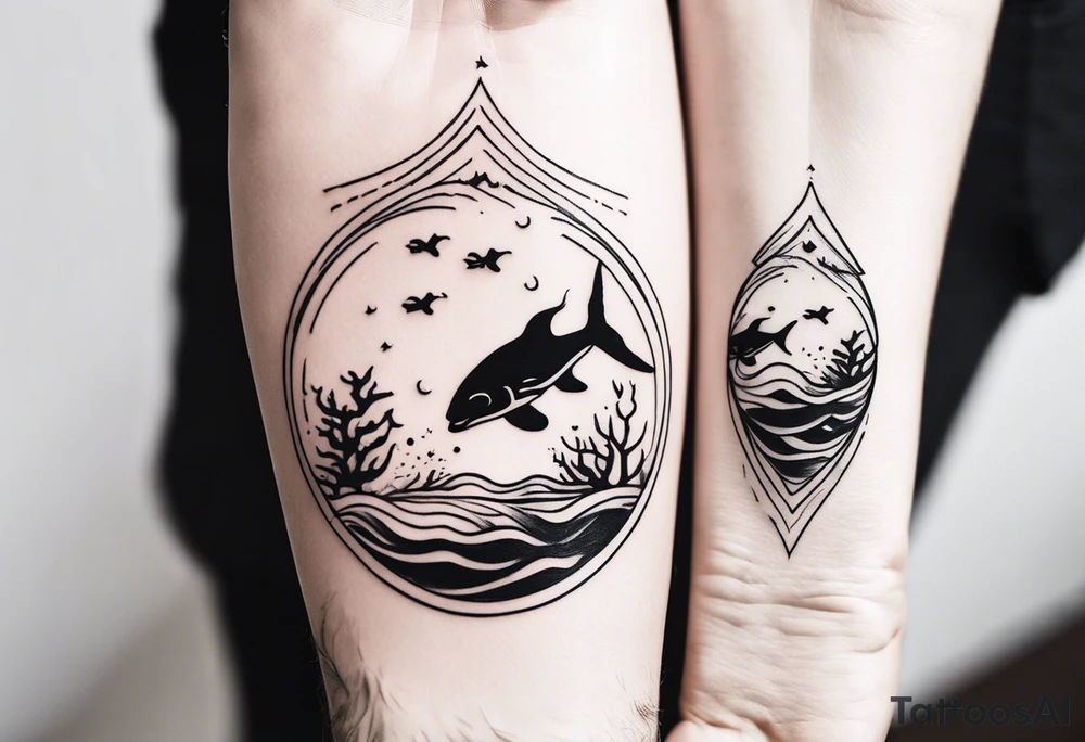 Father daughter matching 2 separate tattoos . Water related. Marine life tattoo idea