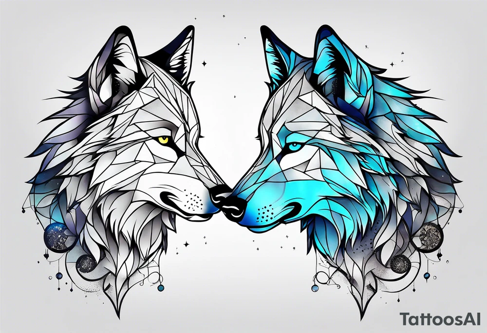 Constellation, two animal wolf, géométric tattoo idea