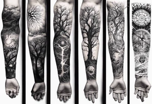 full arm sleeve tattoo... DNA, science, guitar, piano, music. tree of life, focus, masculine tattoo idea