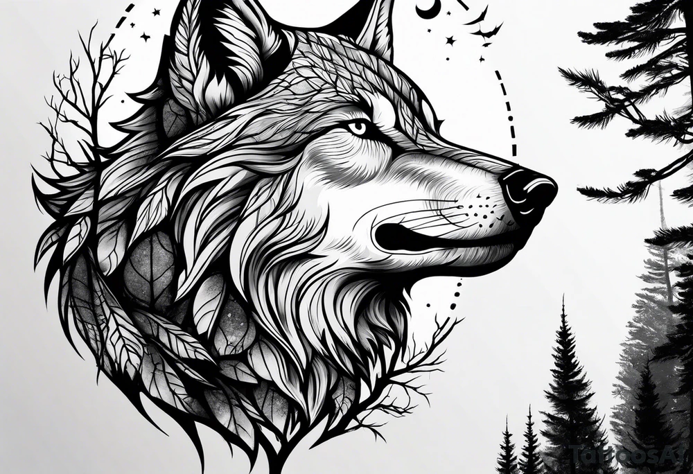 Moon
Wolf
Forest tattoo idea