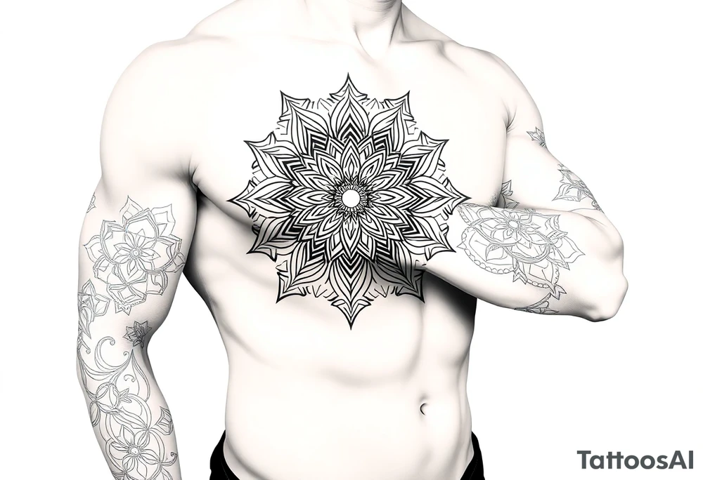bold line ornamentaali mandala tattoo idea