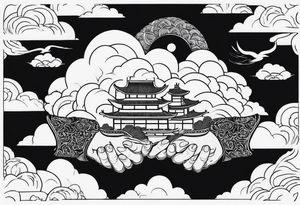 ukiyoe, cloud, hands tattoo idea
