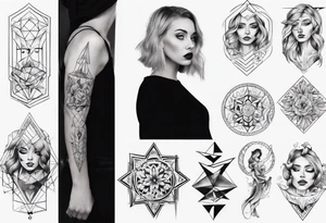 shoulder to elbow tattoo, with beautiful women and geometric tattoo idea