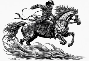Skeleton riding flaming horse tattoo idea