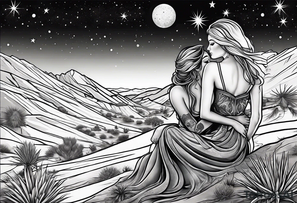woman and man sitting in Arizona desert looking at the galaxy tattoo idea