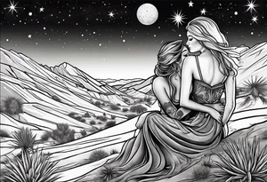 woman and man sitting in Arizona desert looking at the galaxy tattoo idea