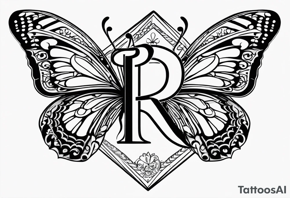 The initials R and S with a butterfly and the date 06/11/2010 tattoo idea
