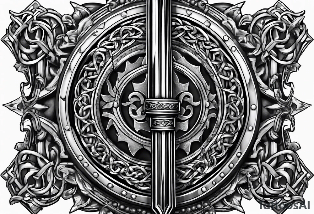 Valhalla sword shield barb wire chain tattoo idea