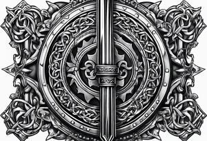 Valhalla sword shield barb wire chain tattoo idea