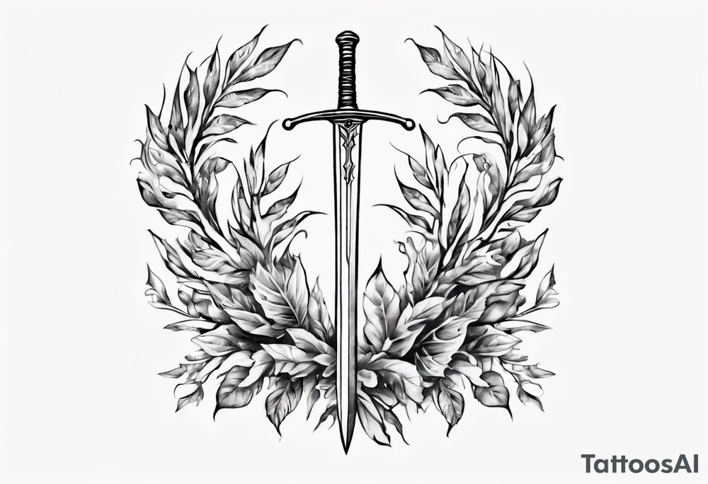 A sword AND 13 in the middle of a laurel leaf wreath tattoo idea