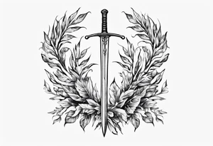 A sword AND 13 in the middle of a laurel leaf wreath tattoo idea