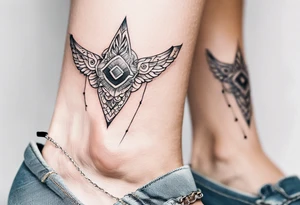 Ankle bracelet tattoo with feminine style and larger in the centre. Show on higher ankle tattoo idea