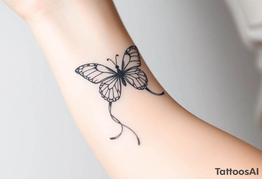 ethereal butterfly with flowing silk ribbons in moonlight tattoo idea